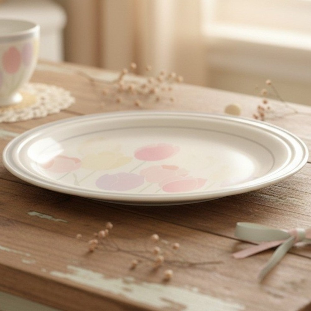 International China Spring Up Chop Plate Pastel Tulips Stoneware 8777 Japan